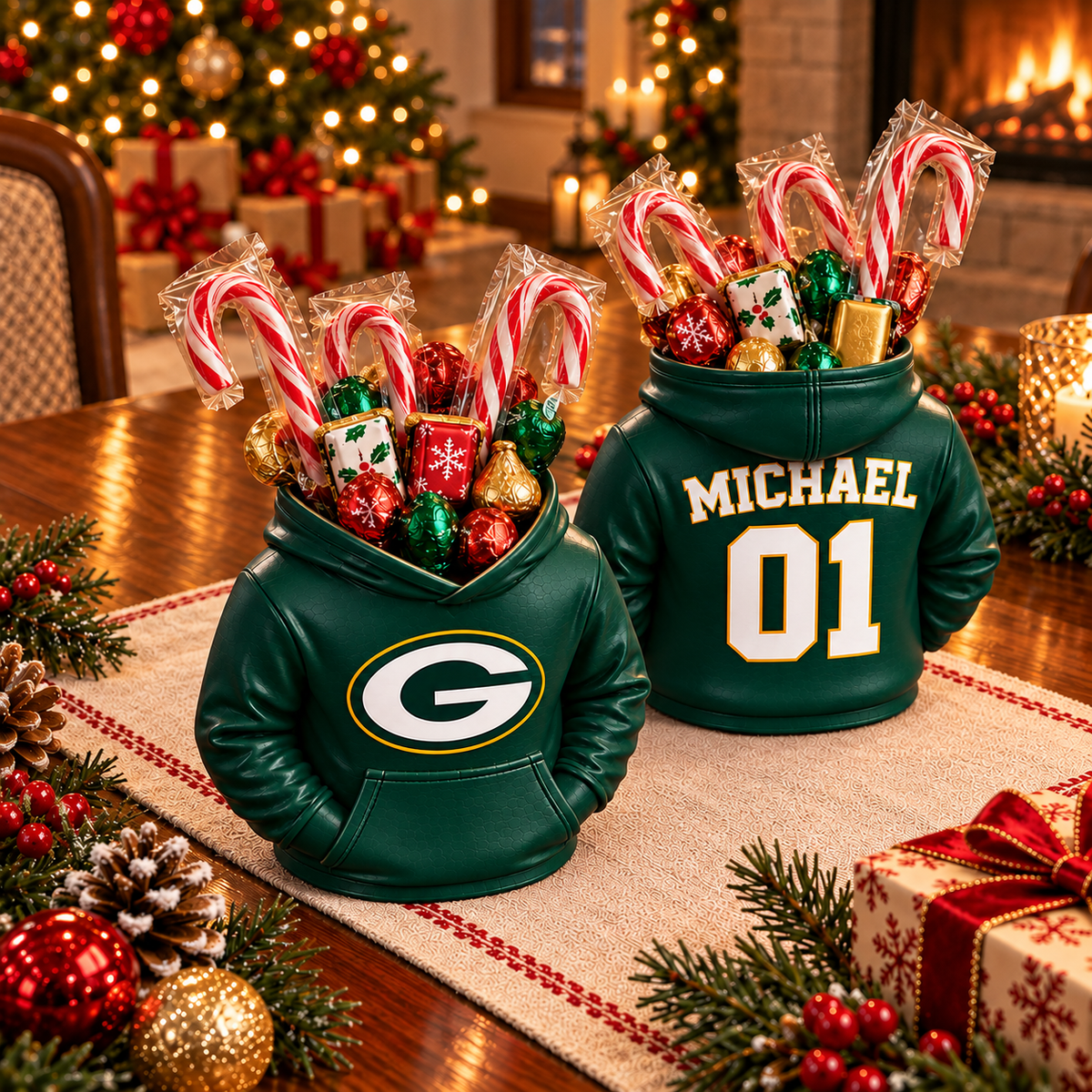 Green Bay Packers Personalized Hoodie Candy & Pen Holder – Custom Name & Number, 3D-Printed PLA