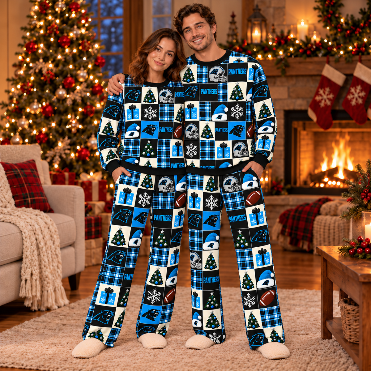 Personalized Panthers Christmas Sweatshirt and Lounge Pants