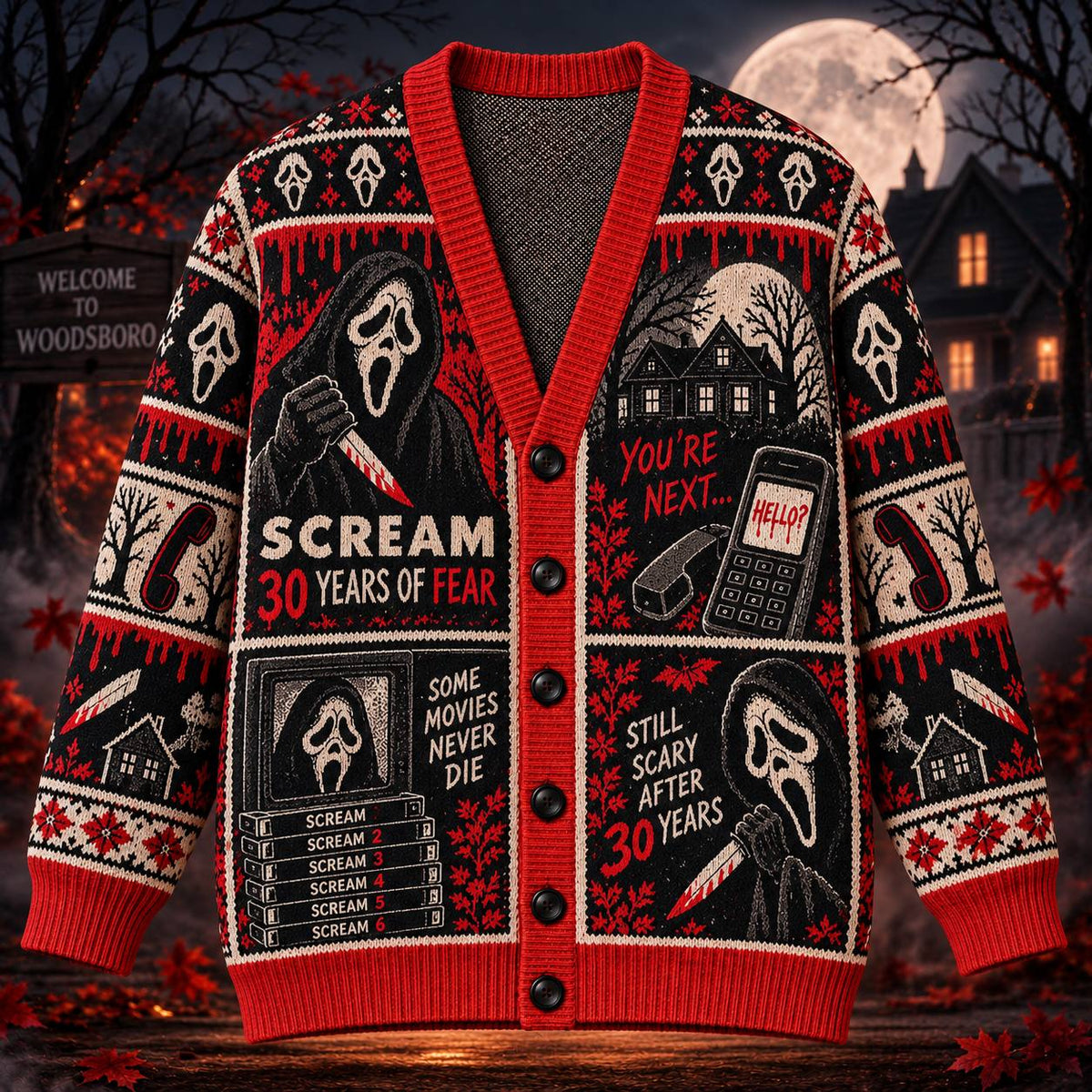 Halloween Scream 30th Anniversary Ugly Cardigan