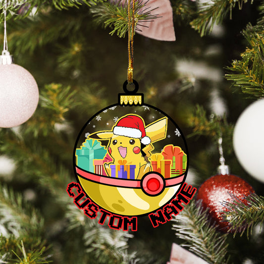 Personalized Pikachu Pokeball Christmas Custom Name Ornament