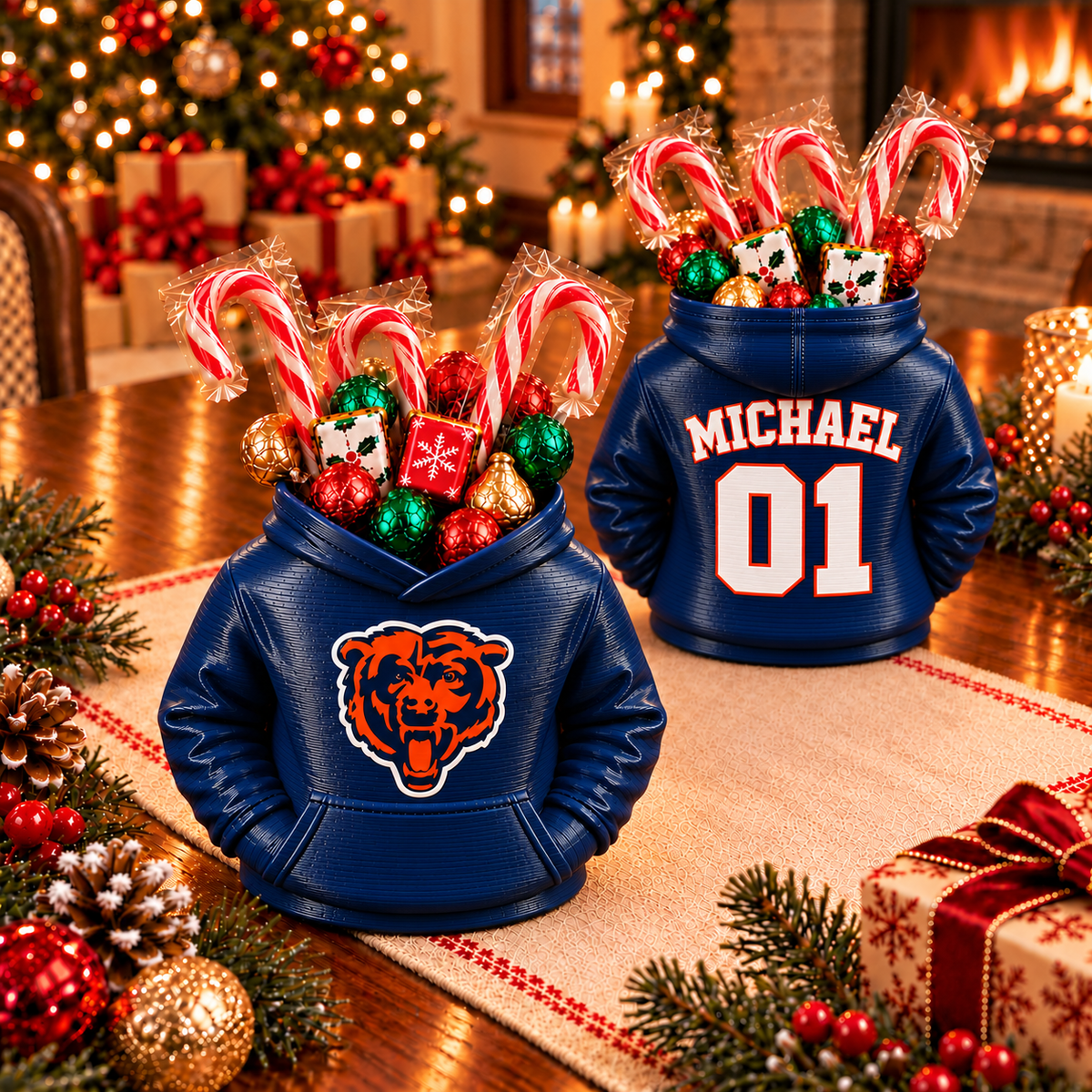 Chicago Bears Personalized Hoodie Candy & Pen Holder – Custom Name & Number, 3D-Printed PLA