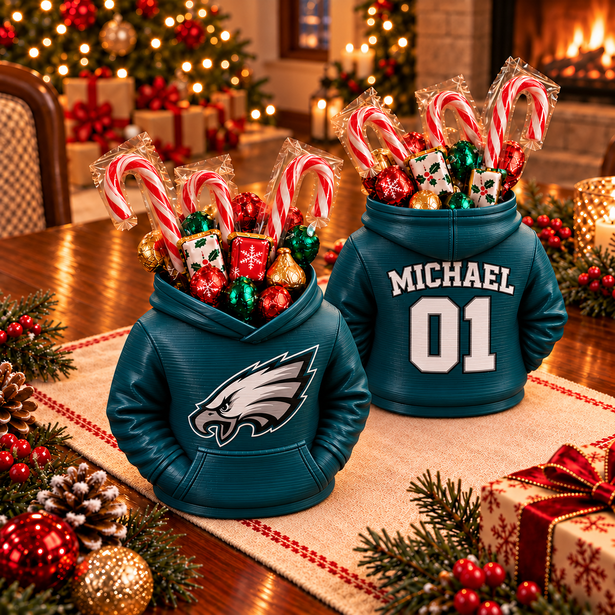 Philadelphia Eagles Personalized Hoodie Candy & Pen Holder – Custom Name & Number, 3D-Printed PLA