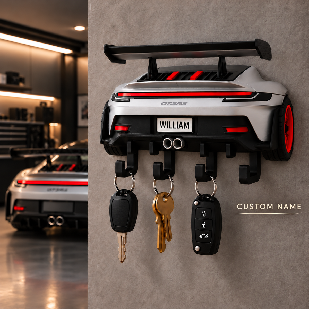 Porsche GT3 Key Holder, Back to the Future Inspired Wall Key Rack, 3D Printed Car Key Holder