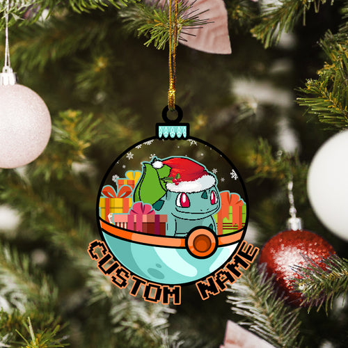 Personalized Bulbasaur Pokeball Christmas Custom Name Ornament