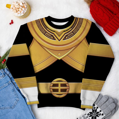 Gold Power Rangers Zeo Ugly Christmas Custom Imitation Knitted Sweatshirt