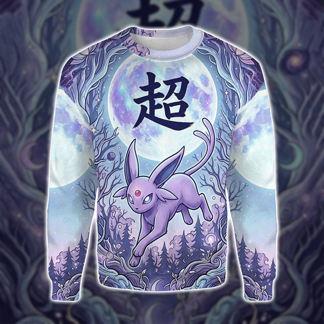 Anime PKM Espeon Japanese Kanji Aesthetic All Over Printed Sweatshirt Hoodie Zip Hoodie T-Shirt