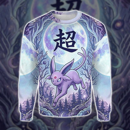Anime PKM Espeon Japanese Kanji Aesthetic All Over Printed Sweatshirt Hoodie Zip Hoodie T-Shirt