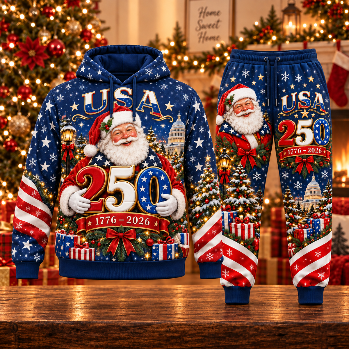 Christmas 250th USA Anniversary AOP T-Shirt Sweatshirt Hoodie