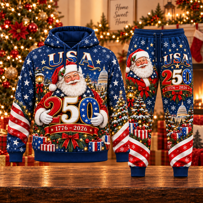 Christmas 250th USA Anniversary AOP T-Shirt Sweatshirt Hoodie