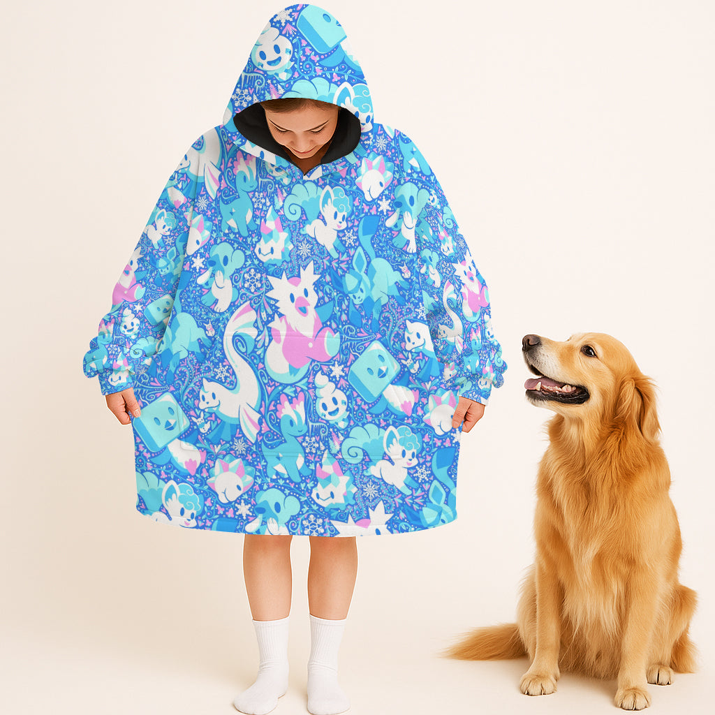 Anime PKM Ice Seamless Pattern Custom Blanket Hoodie