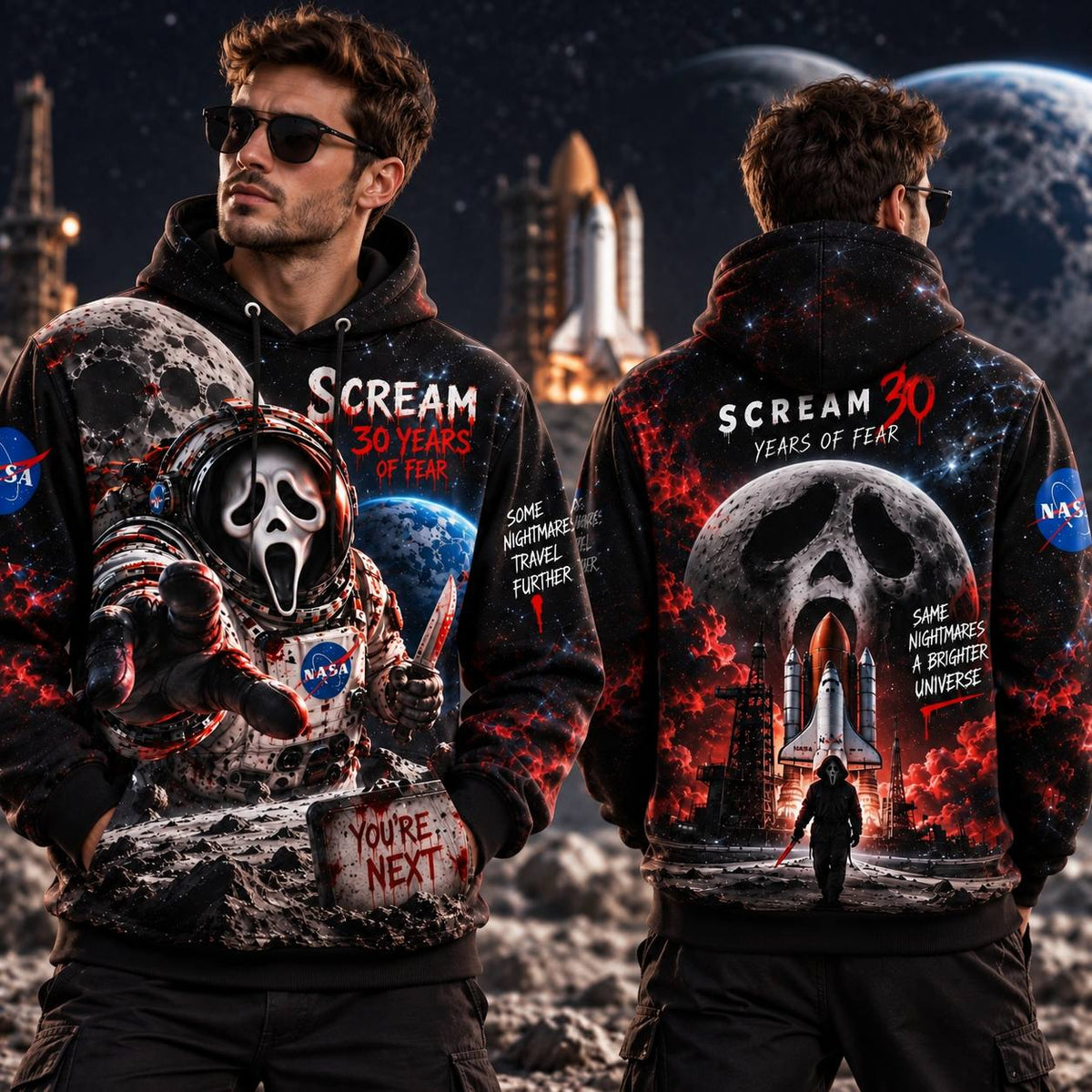 Halloween Scream Out Space AOP T-Shirt Sweatshirt Hoodie