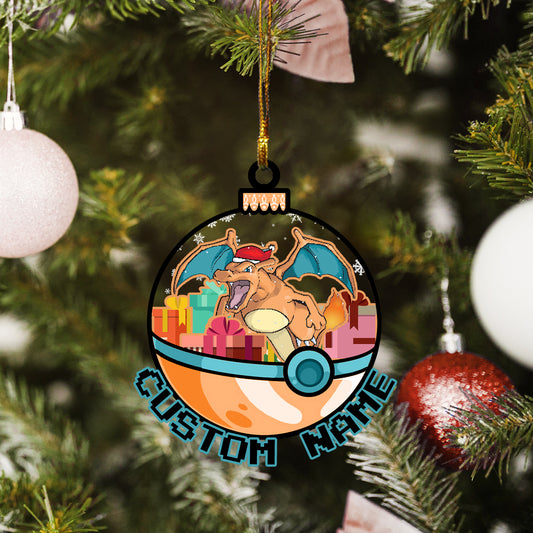 Personalized Charizard Pokeball Christmas Custom Name Ornament