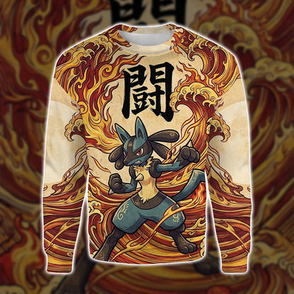 Anime PKM Lucario Japanese Kanji Aesthetic All Over Printed Sweatshirt Hoodie Zip Hoodie T-Shirt