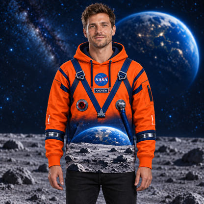 Personalized Your Name Orange Astronaut AOP T-Shirt Sweatshirt Hoodie