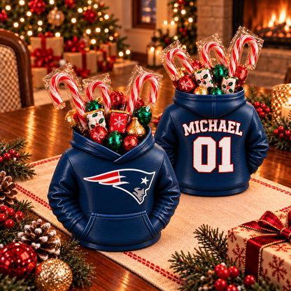 New England Patriots Personalized Hoodie Candy & Pen Holder – Custom Name & Number, 3D-Printed PLA