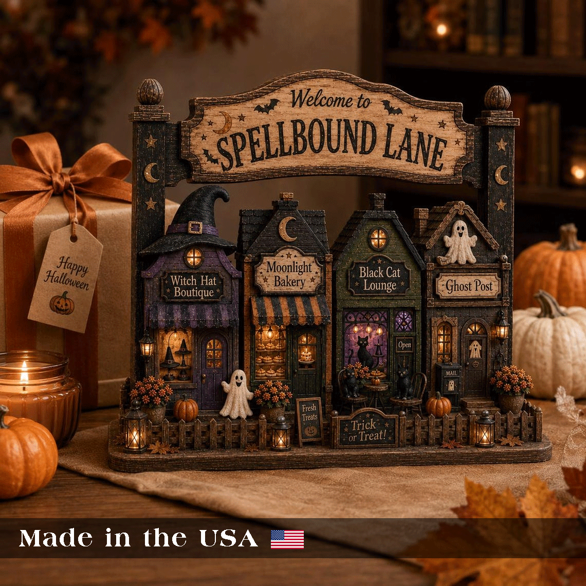 Personalized Halloween Haunted House Custom Title 3-Layer Wooden Block