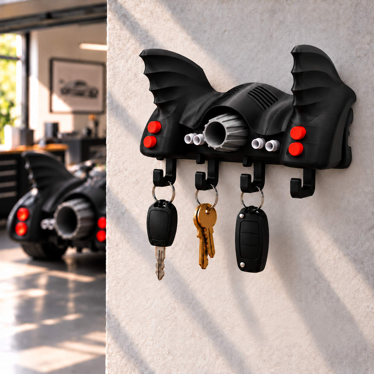 Batmobile Key Holder, Back to the Future Inspired Wall Key Rack, 3D Printed Car Key Holder