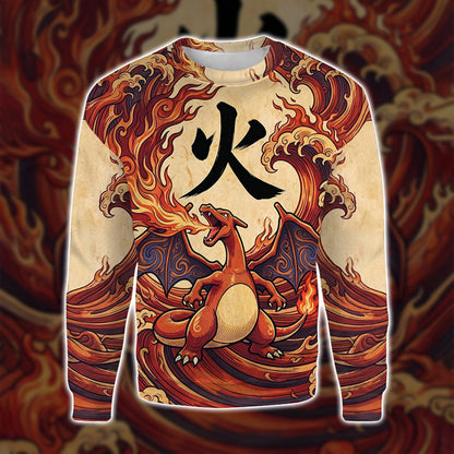 Anime PKM Charizard Japanese Kanji Aesthetic All Over Printed Sweatshirt Hoodie Zip Hoodie T-Shirt