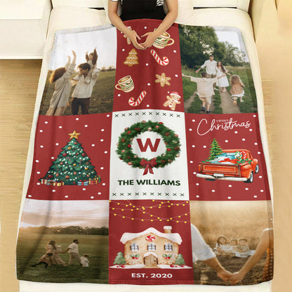 Personalized Christmas Blanket Family Name And Photos Soft Blanket