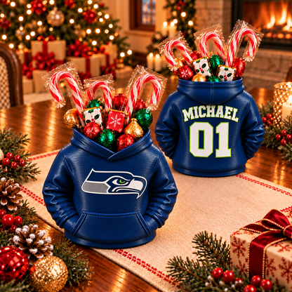 Seattle Seahawks Personalized Hoodie Candy & Pen Holder – Custom Name & Number, 3D-Printed PLA