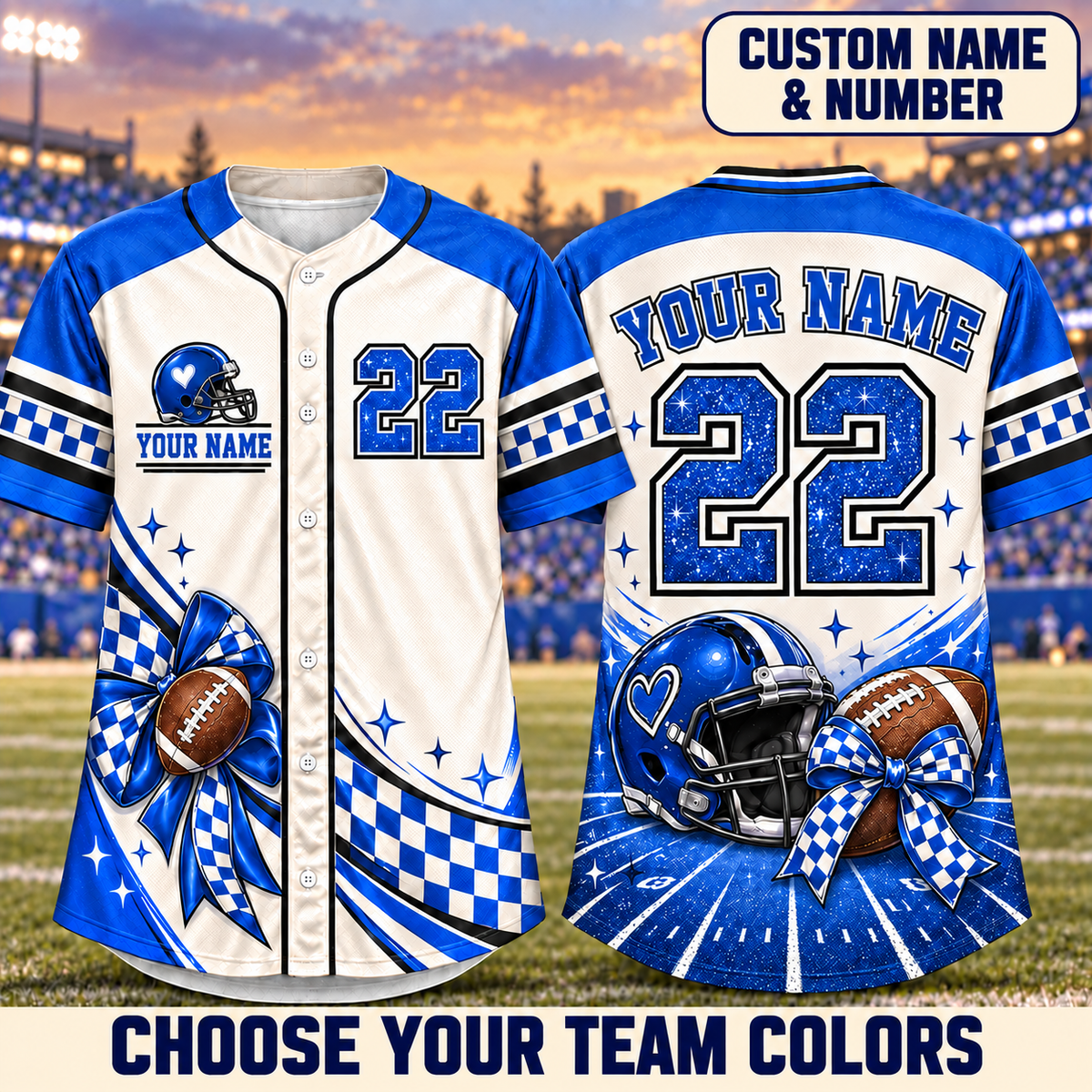 Personalized Football Bow Jersey – Custom Name, Number & Team Colors