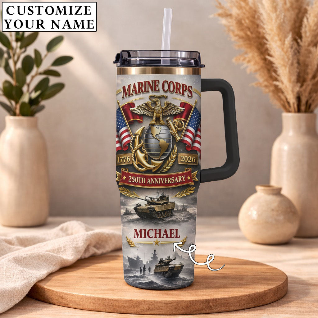 USA 250th Anniversary Marine Corps - Custom Name 40oz Tumbler