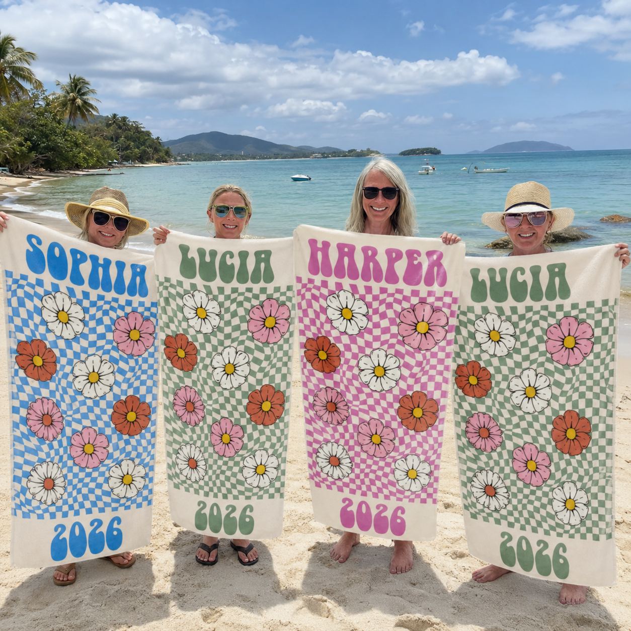 Personalized Groovy Beach Towel Custome Name Floral Gift