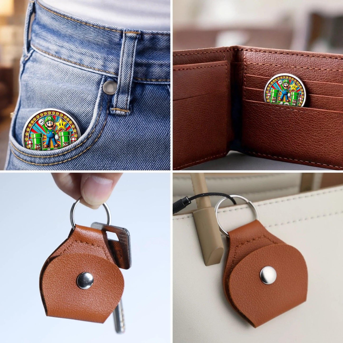 Super Mario 40th Anniversary Printed Commemorative Coin With Pocket Hug Leather Keychain