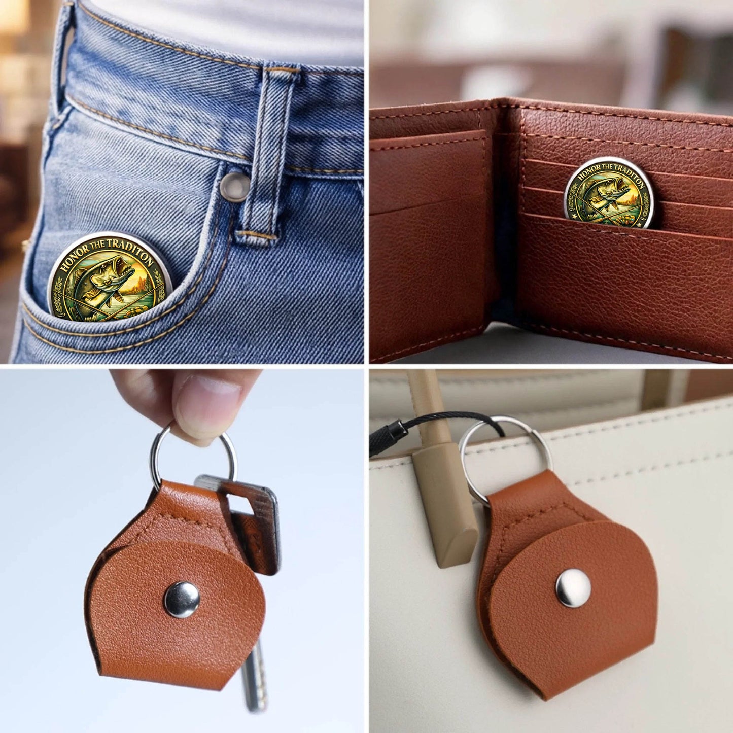 Keep It Reel Printed Commemorative Coin With Pocket Hug Leather Keychain