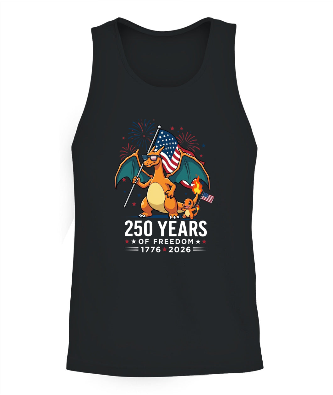 Charizard Charmander 250 Years of Freedom 1776–2026 Patriotic Printed Graphic Hoodie Sweatshirt T-Shirt
