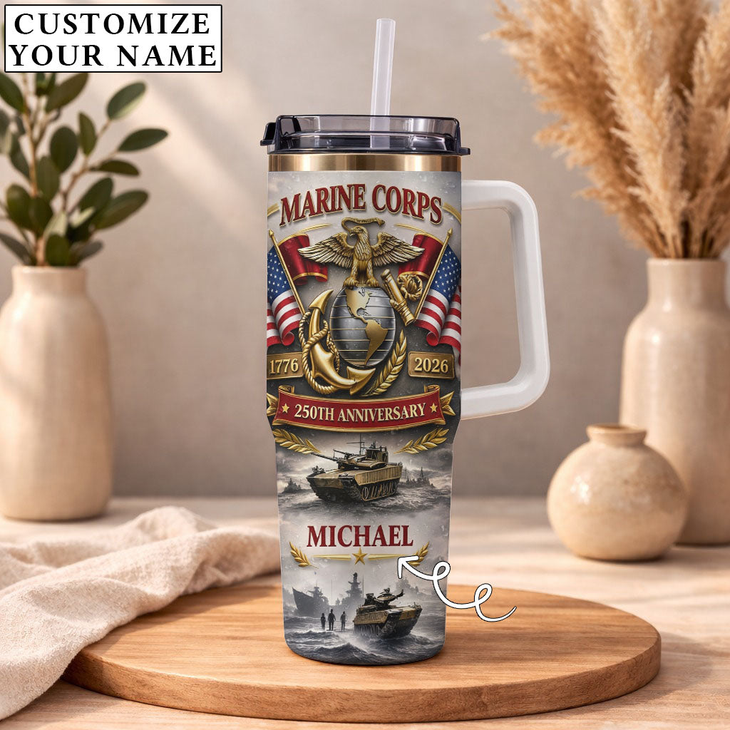 USA 250th Anniversary Marine Corps - Custom Name 40oz Tumbler