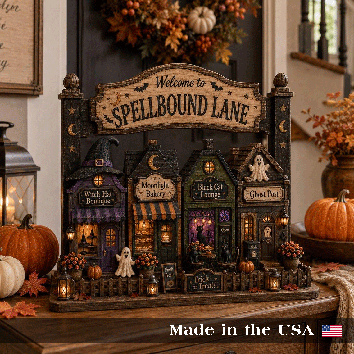Personalized Halloween Haunted House Custom Title 3-Layer Wooden Block