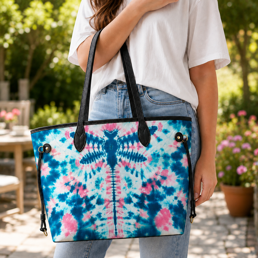 Vibrant Dragonfly Colorful Tie-Dye Spiral Women's Large PU Bag