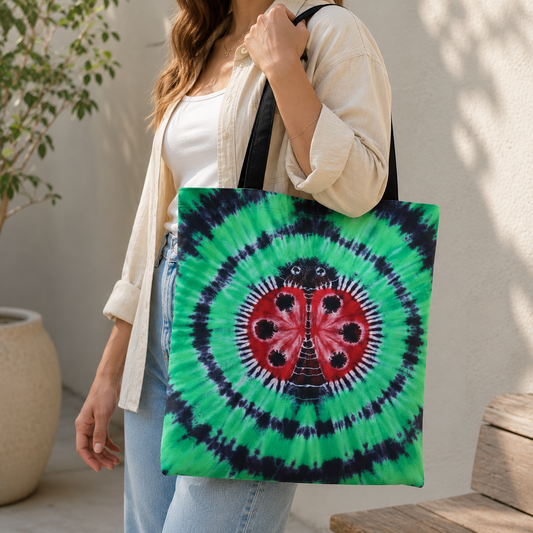 Green Aura LadyBug Green Black Tote Bag