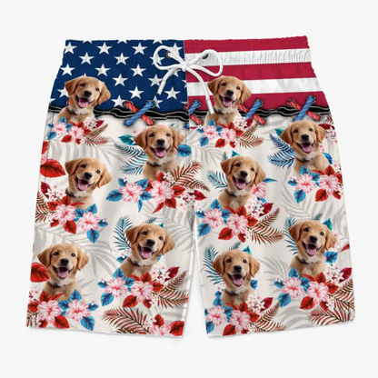 Custom Photo Enjoy Summer - Dog & Cat Personalized Custom Tropical Hawaiian Aloha Men Beach Shorts