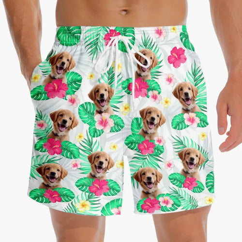 Custom Photo Don't Worry Beach Happy - Dog & Cat Personalized Custom Tropical Hawaiian Aloha Men Beach Shorts