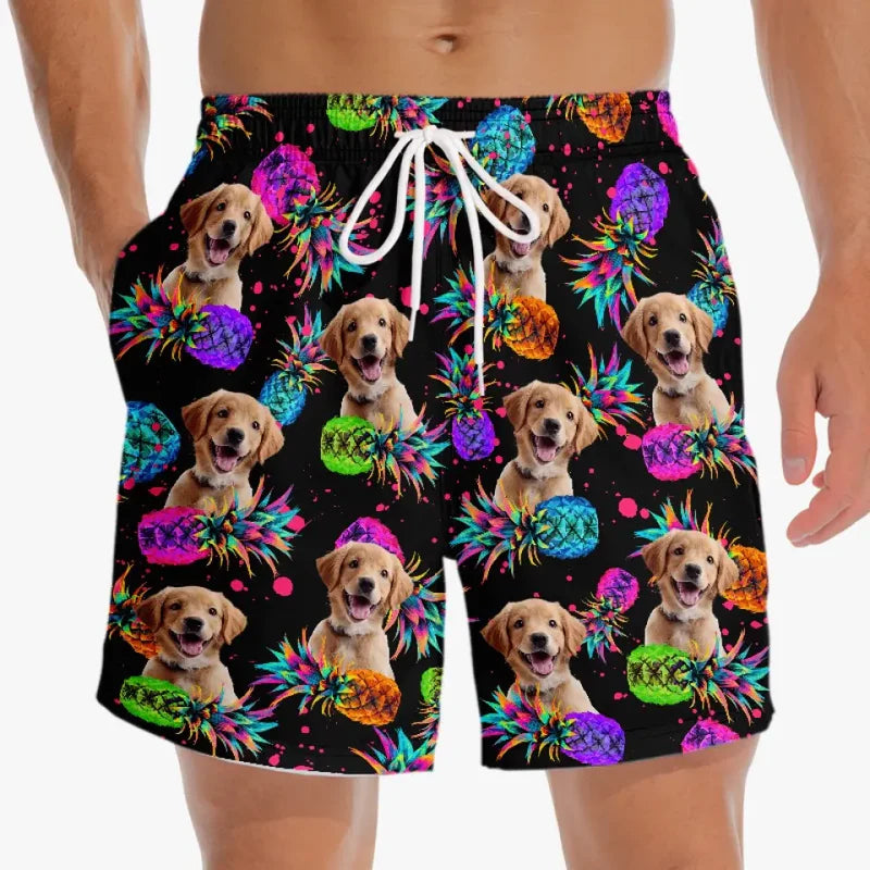 Custom Photo Fur And Sun Make Everything Fun - Dog & Cat Personalized Custom Tropical Hawaiian Aloha Men Beach Shorts