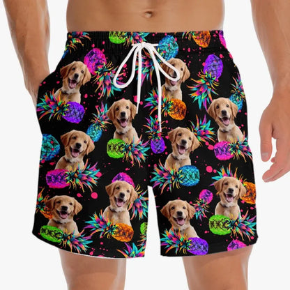 Custom Photo Fur And Sun Make Everything Fun - Dog & Cat Personalized Custom Tropical Hawaiian Aloha Men Beach Shorts