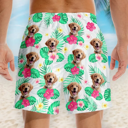 Custom Photo Don't Worry Beach Happy - Dog & Cat Personalized Custom Tropical Hawaiian Aloha Men Beach Shorts