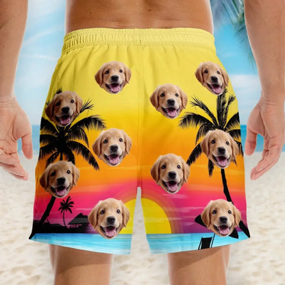 Custom Photo Vacation Calories Don’t Count - Dog & Cat Personalized Custom Tropical Hawaiian Aloha Men Beach Shorts