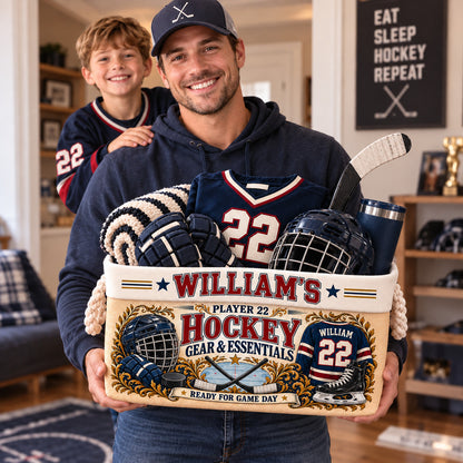 Personalized Hockey Storage Basket with Custom Name and Number, Ice Hockey Player Gift