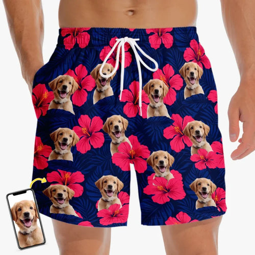 Custom Photo Tropical Pup Vibes Only - Dog & Cat Personalized Custom Tropical Hawaiian Aloha Men Beach Shorts
