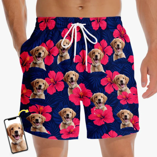 Custom Photo Tropical Pup Vibes Only - Dog & Cat Personalized Custom Tropical Hawaiian Aloha Men Beach Shorts