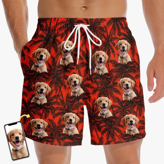 Custom Photo Pawty In Paradise - Dog & Cat Personalized Custom Tropical Hawaiian Aloha Men Beach Shorts