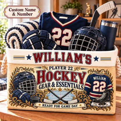 Personalized Hockey Storage Basket with Custom Name and Number, Ice Hockey Player Gift
