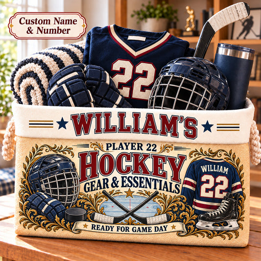 Personalized Hockey Storage Basket with Custom Name and Number, Ice Hockey Player Gift