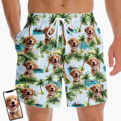 Custom Photo Paws And Paradise - Dog & Cat Personalized Custom Tropical Hawaiian Aloha Men Beach Shorts