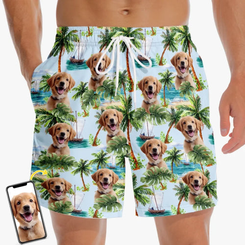 Custom Photo Paws And Paradise - Dog & Cat Personalized Custom Tropical Hawaiian Aloha Men Beach Shorts