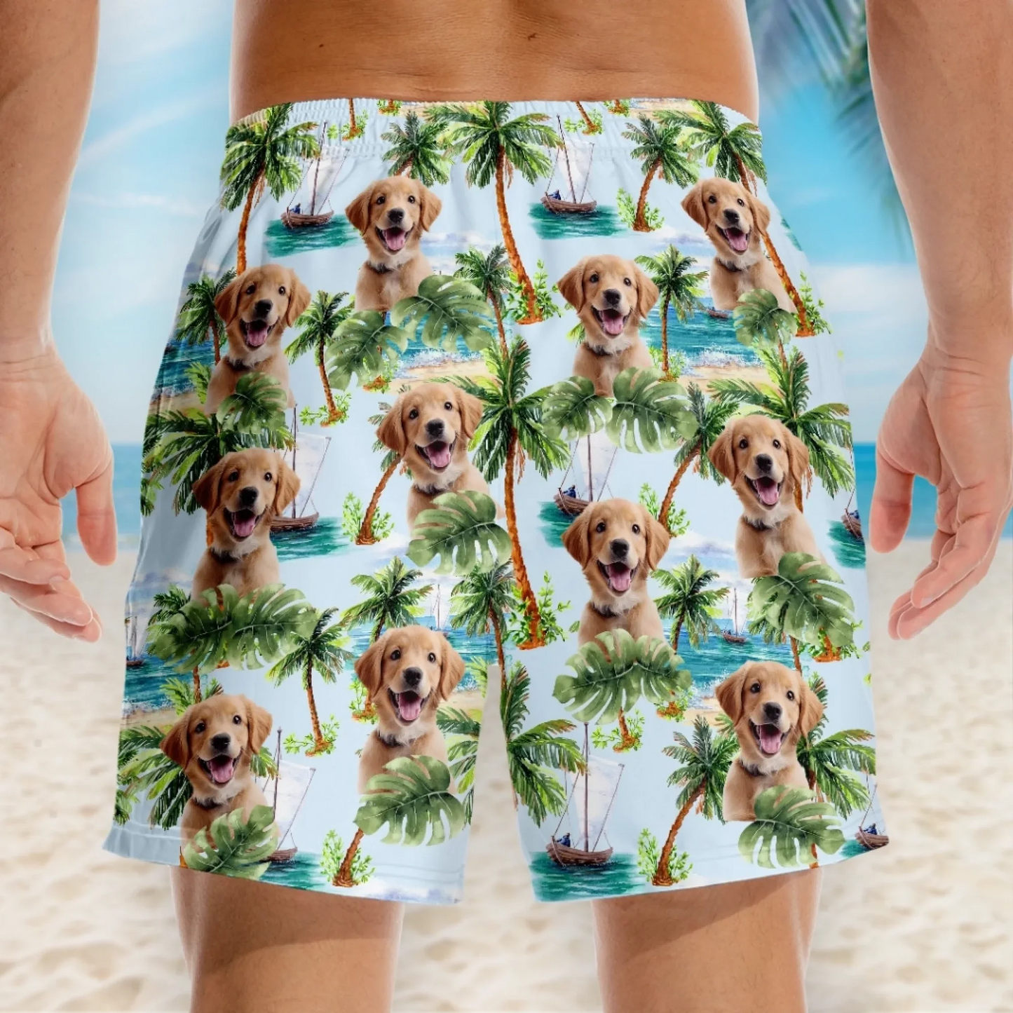 Custom Photo Paws And Paradise - Dog & Cat Personalized Custom Tropical Hawaiian Aloha Men Beach Shorts