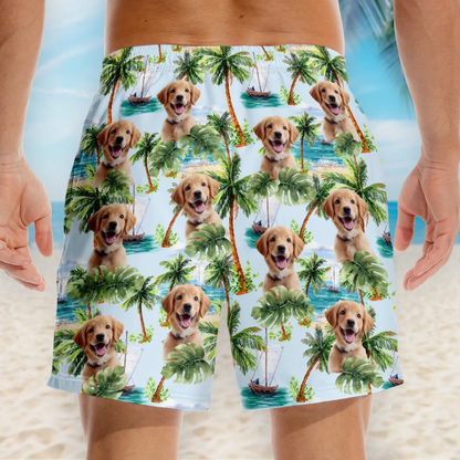 Custom Photo Paws And Paradise - Dog & Cat Personalized Custom Tropical Hawaiian Aloha Men Beach Shorts